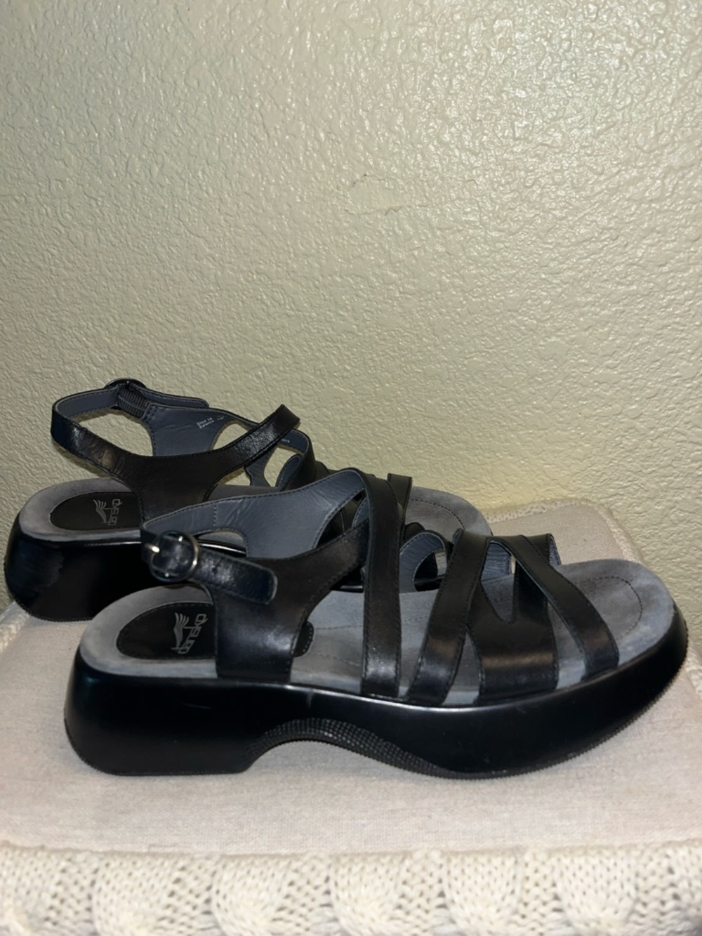 Dansko Black Leather Strappy Platform Sandals